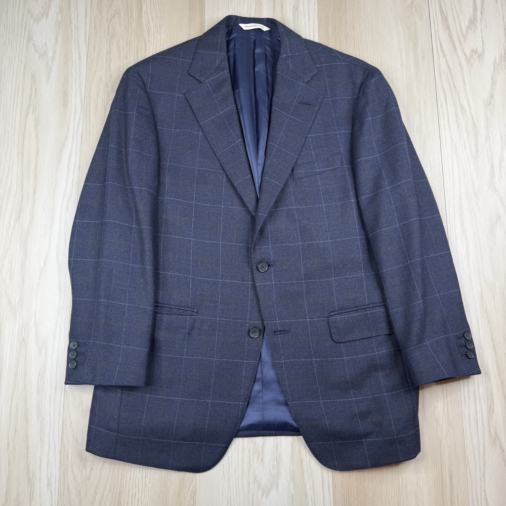 The Andover Shop Windowpane Sports Coat Blazer 2 Button Blue Mens Size 38 Short